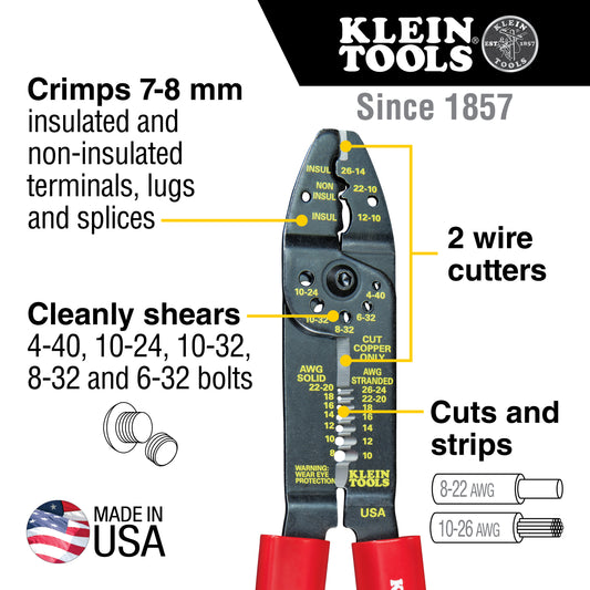 Klein Tools 1001 Multi Tool, Stripper, Crimper, Wire Cutter, 8-22 AWG - McCally Tool and Supply | Industrial Distributor & Repair