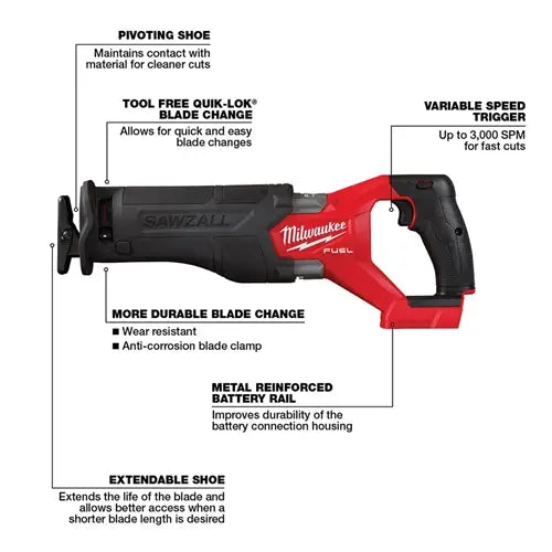 Milwaukee 2821-20 M18 FUEL™ SAWZALL® Recip Saw (Bare Tool)