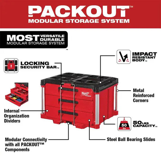 Milwaukee 48-22-8443 PACKOUT™ 3-Drawer Tool Box - McCally Tool and Supply | Industrial Distributor & Repair