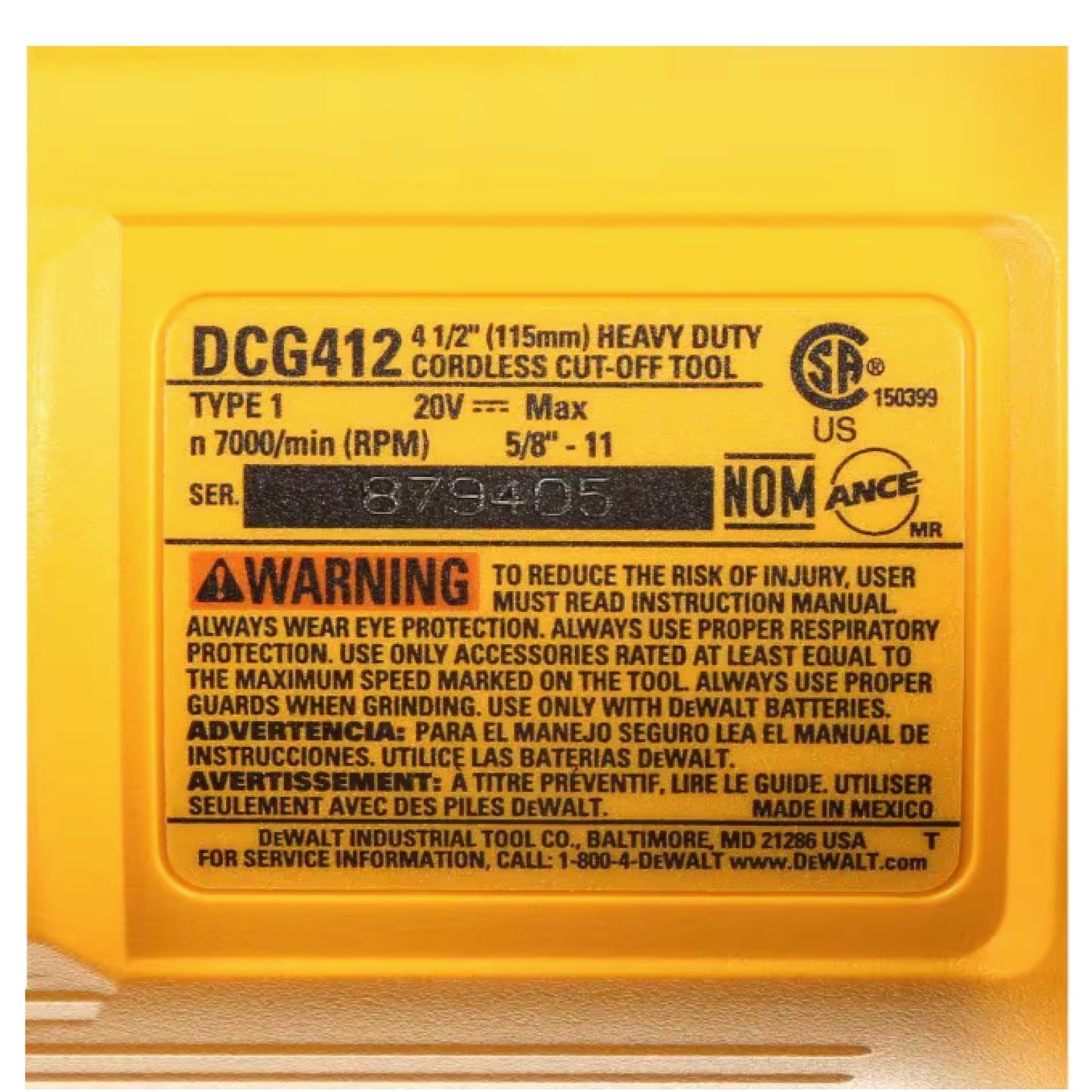 DeWALT DCG412B 20V Max Lithium Ion 4 1/2" Cut-Off Grinder - McCally Tool and Supply | Industrial Distributor & Repair