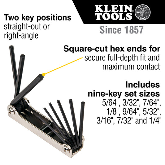 Klein Tools 70591 Folding Hex Key Set, 9-Key, SAE Sizes - McCally Tool and Supply | Industrial Distributor & Repair