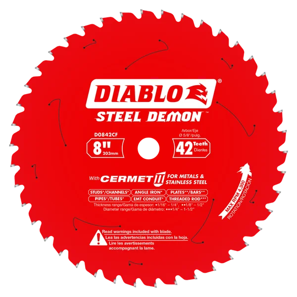 Diablo D0842CF 8" x 42-Teeth Steel Demon Cermet II Saw Blade for Thick Metal