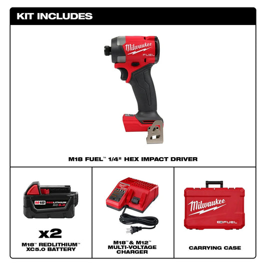 Milwaukee 2953-22 M18 FUEL™ 1/4" Hex Impact Driver Kit (Battery and Charger) - McCally Tool and Supply | Industrial Distributor & Repair