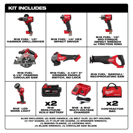 Milwaukee 3697-27 M18 Fuel 7-Tool Combo Kit - McCally Tool and Supply | Industrial Distributor & Repair