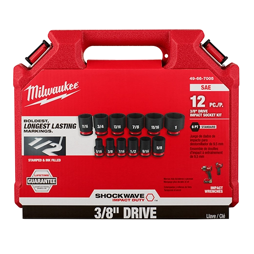Milwaukee 49-66-7005 SHOCKWAVE Impact Duty™ 3/8" Drive SAE Standard 6 Point Socket Set (12 Piece)
