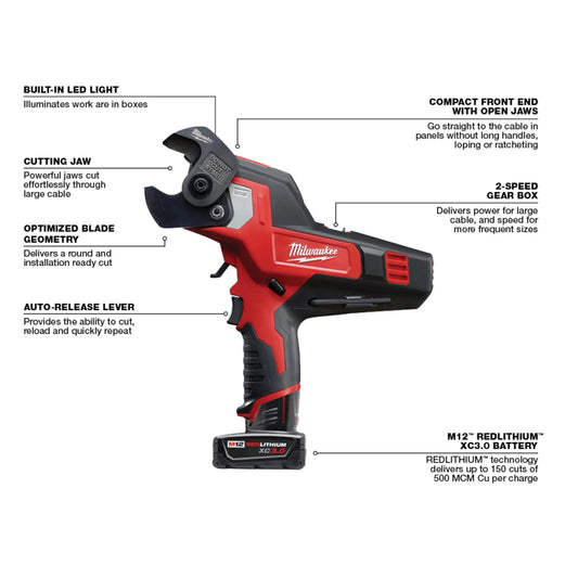 Milwaukee 2472-21XC M12™ 600 MCM Cable Cutter Kit - McCally Tool and Supply | Industrial Distributor & Repair