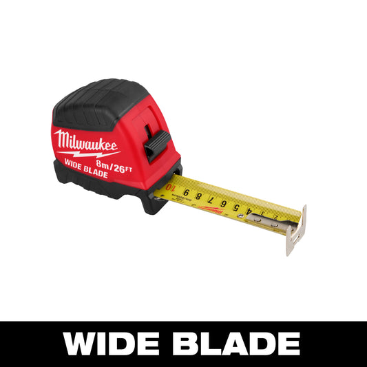 Milwaukee 48-22-1226 8m/26ft Wide Blade Tape Measure 18ft Reach - McCally Tool and Supply | Industrial Distributor & Repair