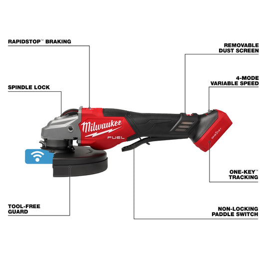 Milwaukee 3674-20 M18 FUEL™ 4-1/2"-7" Variable Speed Braking Grinder, Paddle Switch w/ ONE-KEY™ - McCally Tool and Supply | Industrial Distributor & Repair