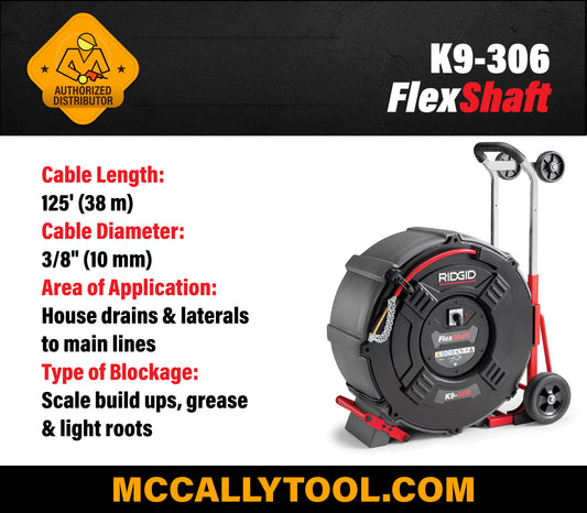 RIDGID 66593 K9-306 FlexShaft® Machine - McCally Tool and Supply | Industrial Distributor & Repair