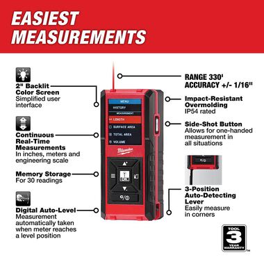 Milwaukee 48-22-9803 330' Laser Distance Meter - McCally Tool and Supply | Industrial Distributor & Repair
