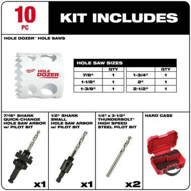 Milwaukee 49-22-4095 HOLE DOZER™ Electricians Hole Saw Kit - 10PC