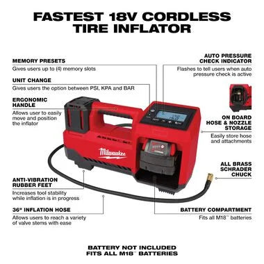 Milwaukee 2848-20 M18™ 18V Cordless Tire Inflator