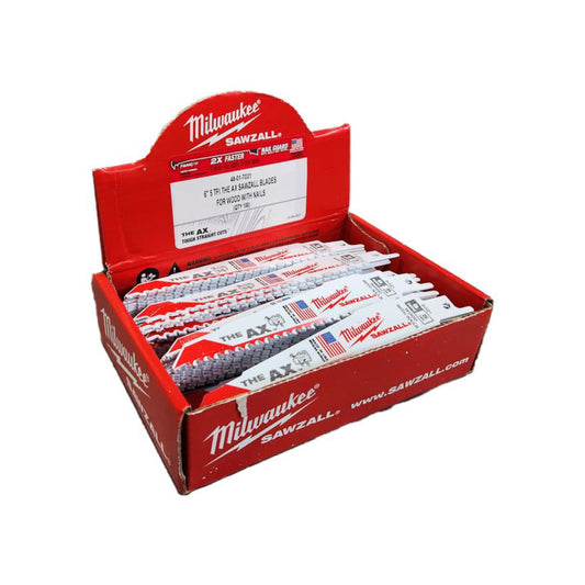 Milwaukee 48-01-7021 6" 5 TPI The AX Demolition Wood Cutting SAWZALL Blades (100 Pk)