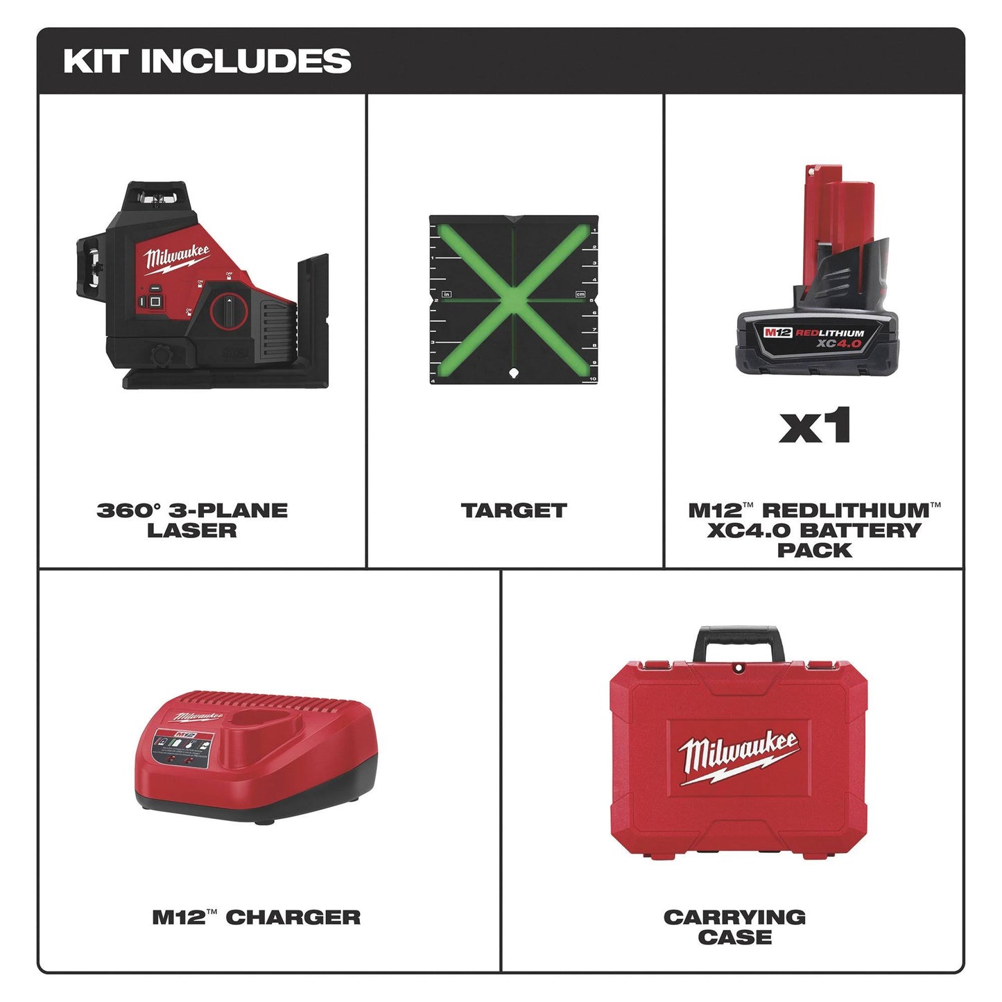 Milwaukee M12™ Green 360° 3-Plane Laser Kit 3632-21