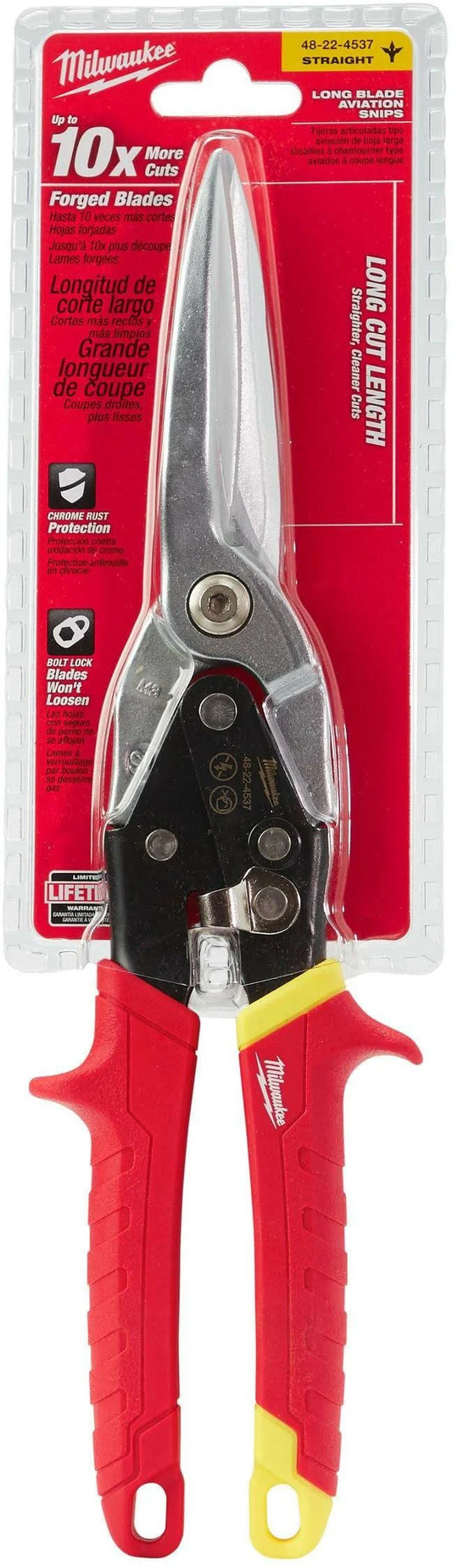 Milwaukee 48-22-4537 Long Cut Straight Aviation Snips - McCally Tool and Supply | Industrial Distributor & Repair