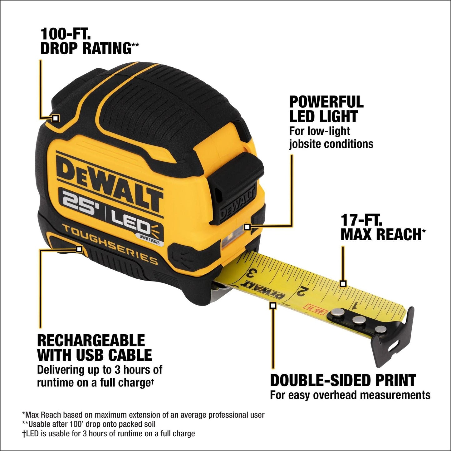 DeWALT DWHT35625S TOUGHSERIES™ 25 FT Lighted Tape Measure