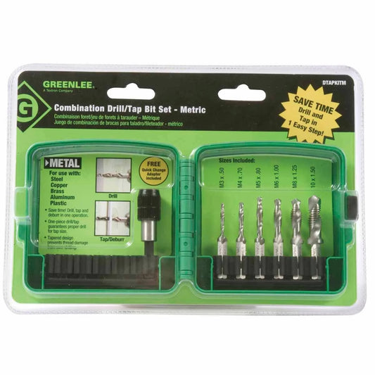 Greenlee DTAPKITM Metric, M3-M10 6-Piece Drill/Tap Set - McCally Tool and Supply | Industrial Distributor & Repair