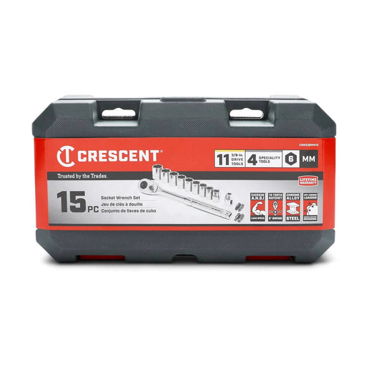 Crescent CSWS38MM15 3/8 in. Drive 6-Point Standard Metric Mechanics Tool Set with Case (15-Piece)