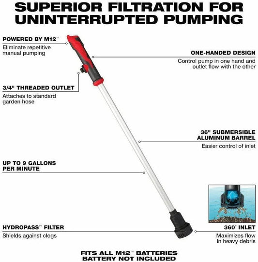 Milwaukee 2579-20 M12™ Stick Transfer Pump - McCally Tool and Supply | Industrial Distributor & Repair