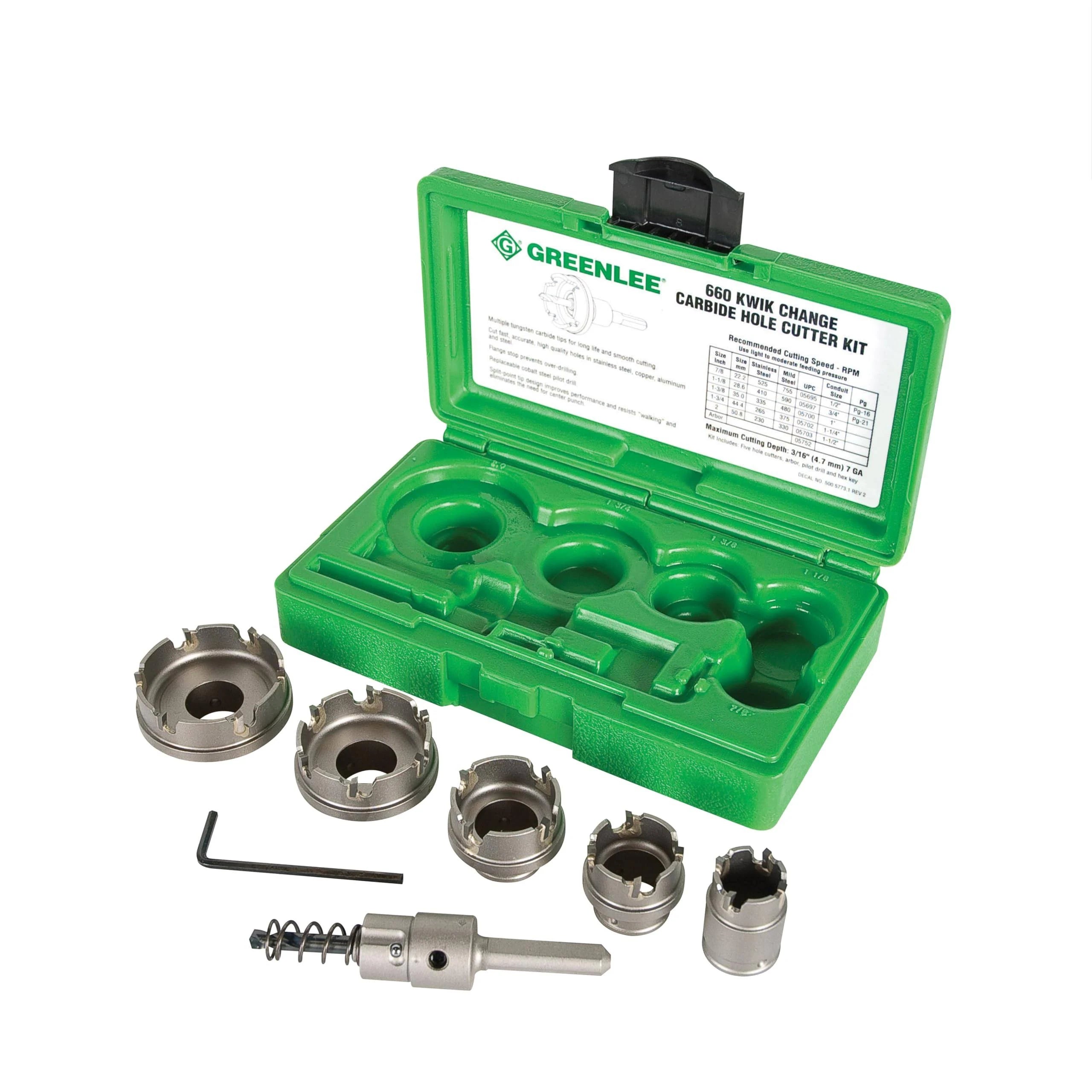 Greenlee 660 Quick Change Stainless Steel Hole Cutter Kit Greenlee 660 Quick Change Stainless Steel Hole Cutter Kit