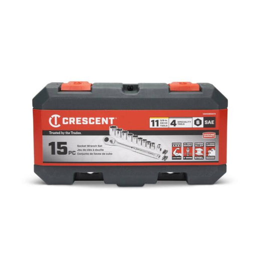 Crescent CSWS38SAE15 3/8" Drive 6 Point SAE Mechanics Tool Socket Wrench Set (15 Piece)