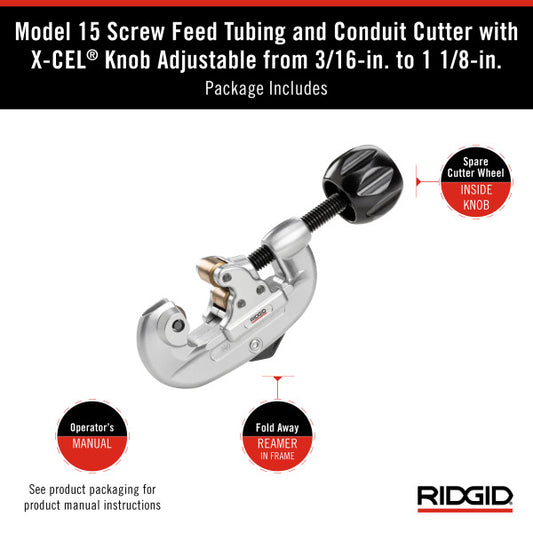 RIDGID 32920 Model 15 Screw Feed Tubing and Conduit Cutter - McCally Tool and Supply | Industrial Distributor & Repair
