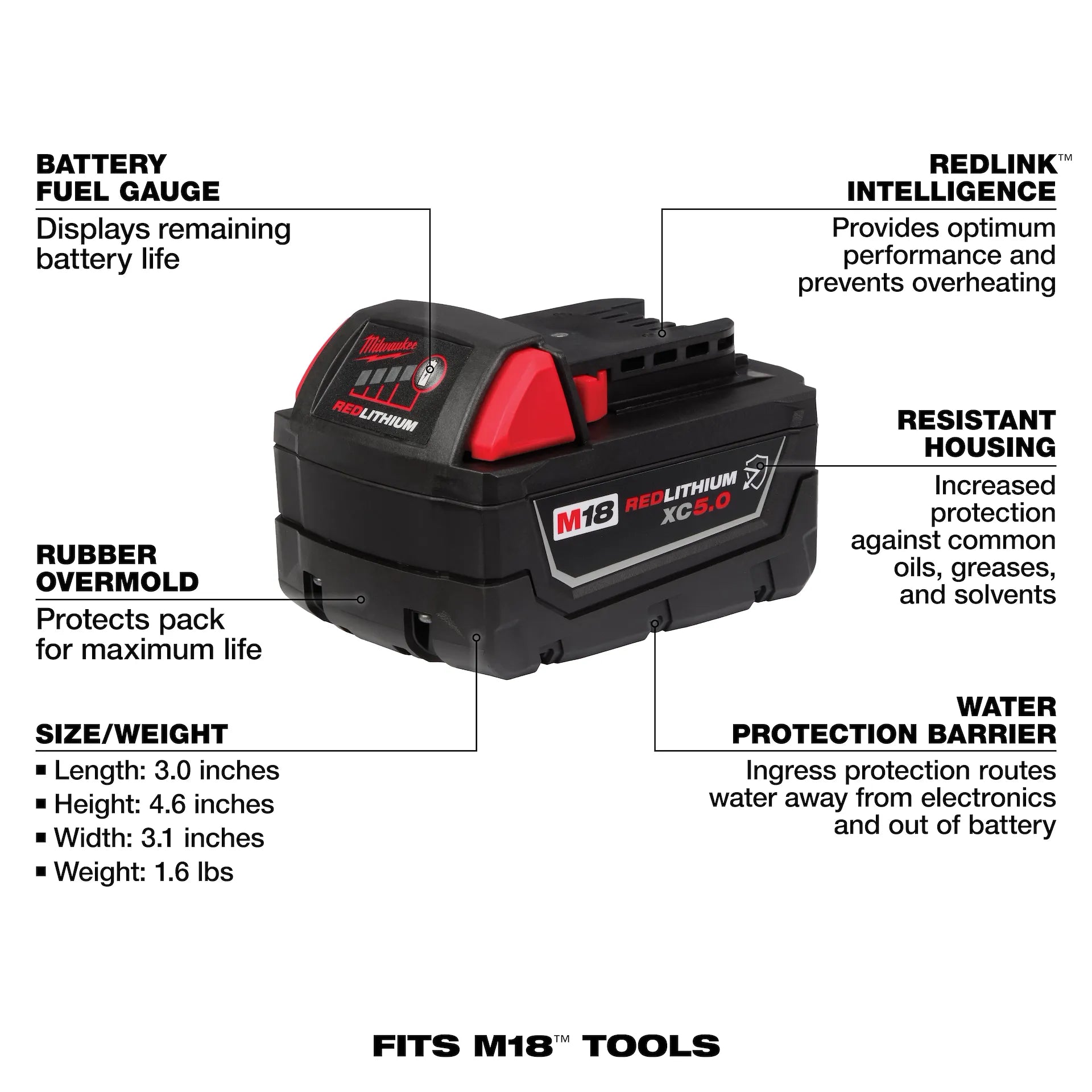 Milwaukee 48-11-1852 M18™ REDLITHIUM™ XC5.0 Extended Capacity Battery Two Pack