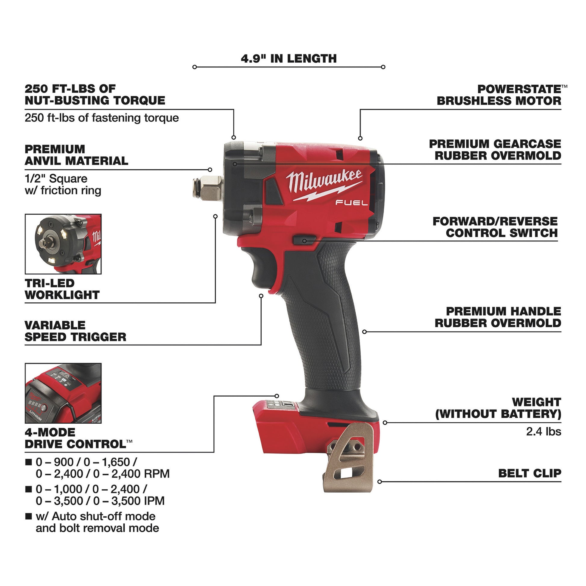 Milwaukee 2855-20 M18 Fuel 1/2" Compact Impact Wrench w/ Friction Ring (Bare Tool) - McCally Tool and Supply | Industrial Distributor & Repair