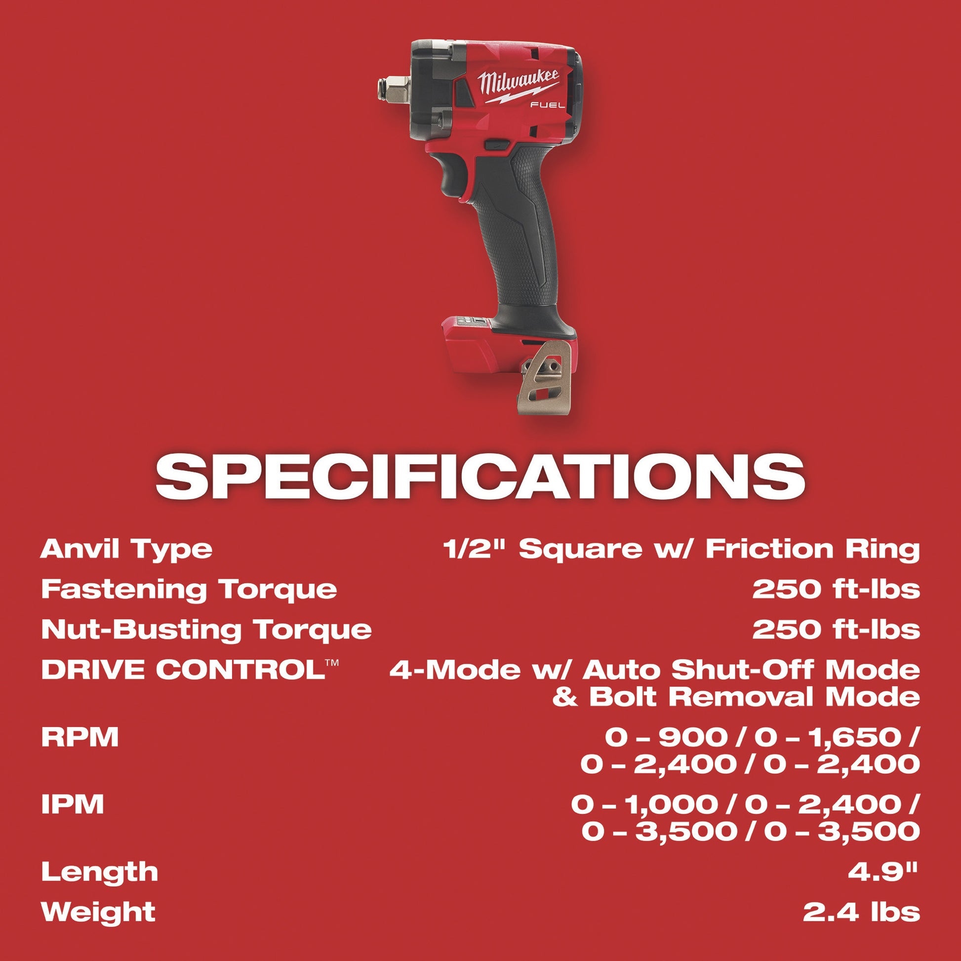 Milwaukee 2855-20 M18 Fuel 1/2" Compact Impact Wrench w/ Friction Ring (Bare Tool) - McCally Tool and Supply | Industrial Distributor & Repair