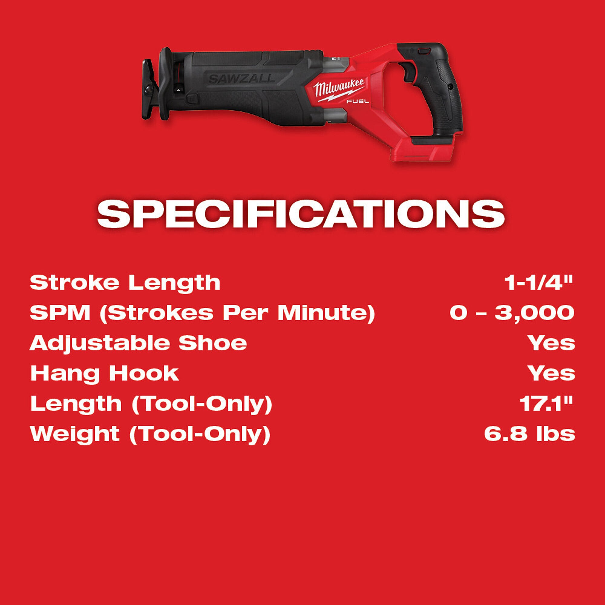 Milwaukee 2821-20 M18 FUEL™ SAWZALL® Recip Saw (Bare Tool)