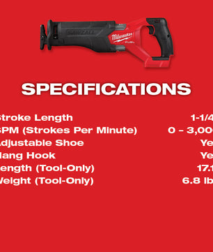 Milwaukee 2821-20 M18 FUEL™ SAWZALL® Recip Saw (Bare Tool) - McCally Tool and Supply | Industrial Distributor & Repair