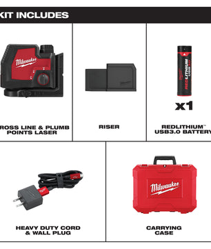 Milwaukee 3522-21 USB Rechargeable Green Cross Line & Plumb Points Laser - McCally Tool and Supply | Industrial Distributor & Repair