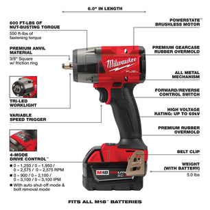 Milwaukee 2960-22R M18 FUEL 3/8 Mid-Torque Impact Wrench w/ Friction Ring Kit - McCally Tool and Supply | Industrial Distributor & Repair