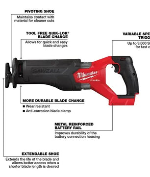 Milwaukee 2821-20 M18 FUEL™ SAWZALL® Recip Saw (Bare Tool)