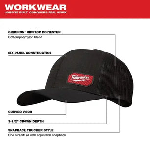 Milwaukee 505B GRIDIRON Snapback Black Trucker Hat - McCally Tool and Supply | Industrial Distributor & Repair