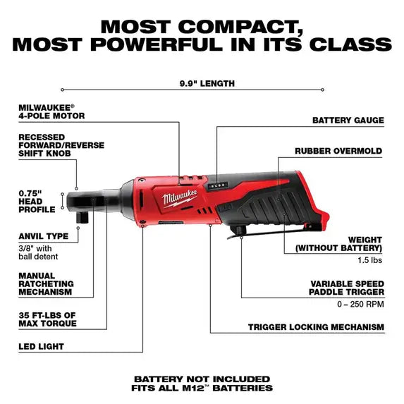 Milwaukee 2457-20 M12 Cordless 3/8" Ratchet (Bare Tool)