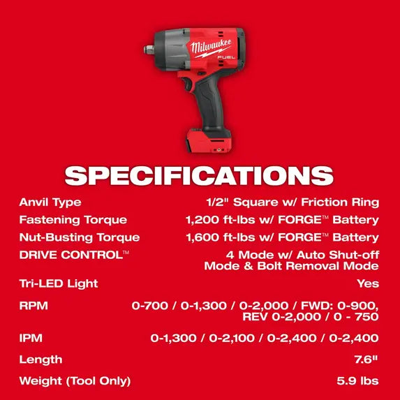 Milwaukee 2967-20 M18 FUEL 1/2" High Torque Impact Wrench w/ Friction Ring - McCally Tool and Supply | Industrial Distributor & Repair