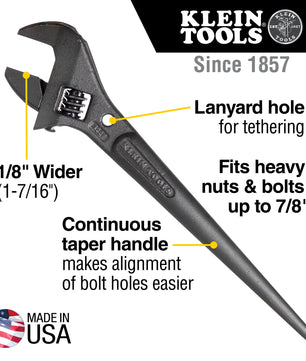 Klein Tools 3227 Adjustable Spud Wrench, 10-Inch, 1-7/16-Inch, Tether Hole - McCally Tool and Supply | Industrial Distributor & Repair