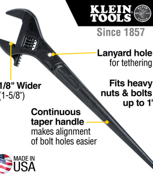 Klein Tools 3239 Adjustable Spud Wrench, 16-Inch, 1-5/8-Inch, Tether Hole - McCally Tool and Supply | Industrial Distributor & Repair
