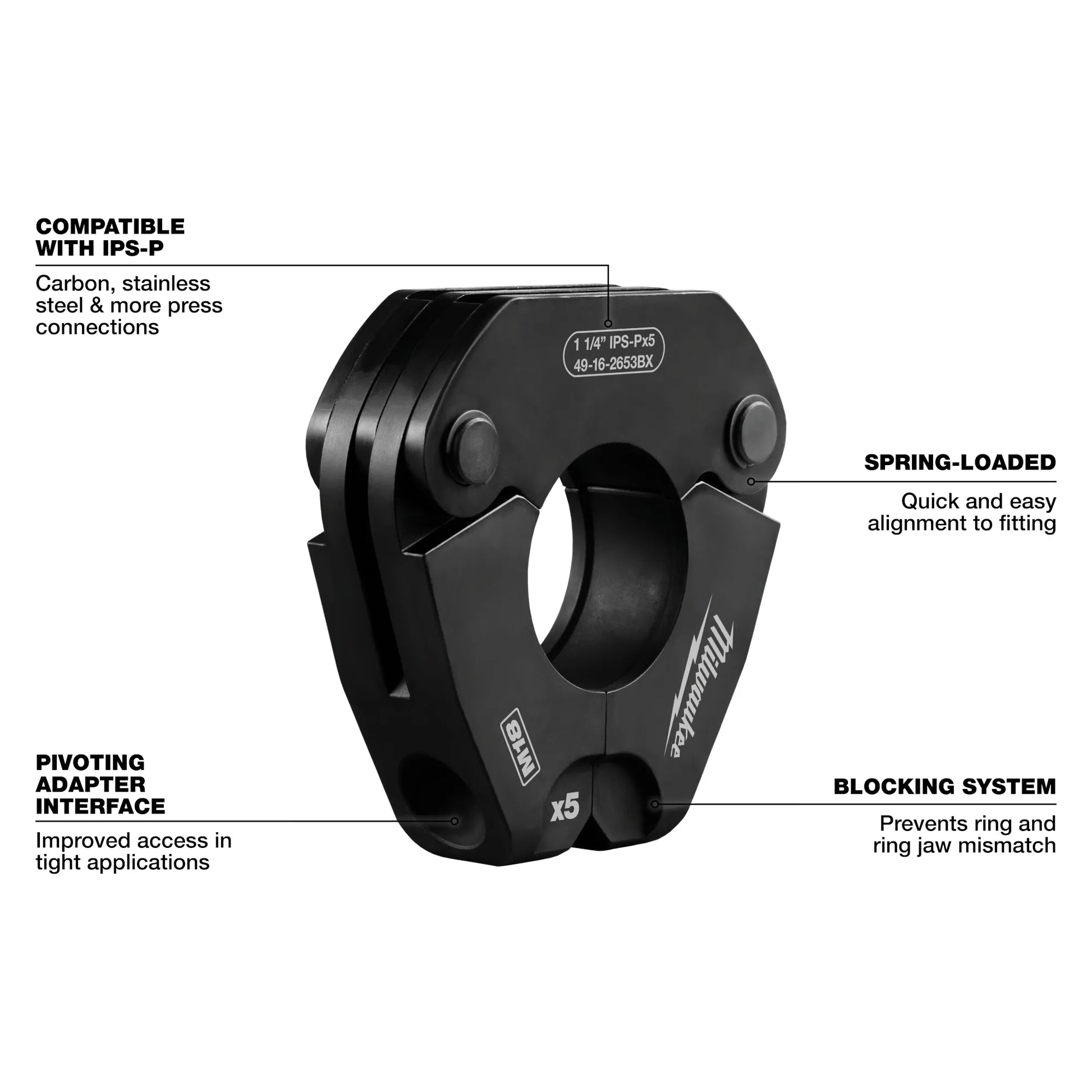 Milwaukee 49-16-2697X 1/2" - 2" IPS-P Pivoting Press Ring Kit for M18 FORCE LOGIC Press Tools