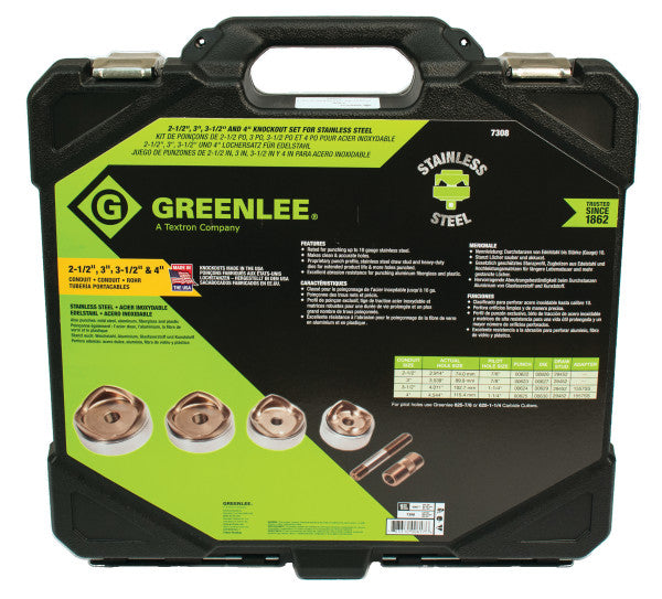 Greenlee 7308 Punch Kit Stainless Steel 2-1/2", 3", 3-1/2", and 4" Conduit