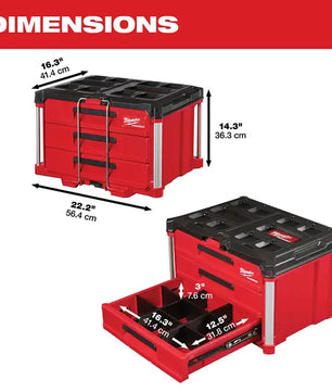 Milwaukee 48-22-8443 PACKOUT™ 3-Drawer Tool Box - McCally Tool and Supply | Industrial Distributor & Repair