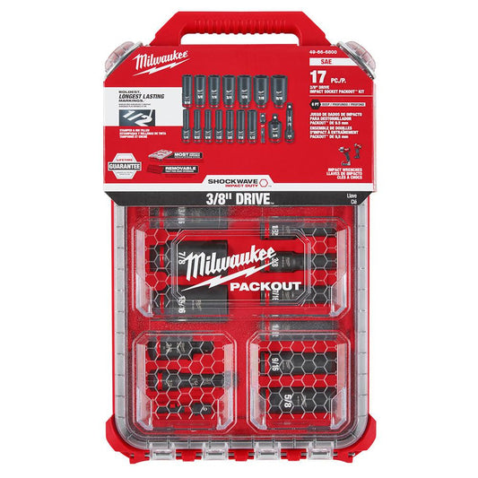Milwaukee 49-66-6800 17PC SHOCKWAVE™ Impact Duty Socket 3/8” Drive SAE Set with PACKOUT