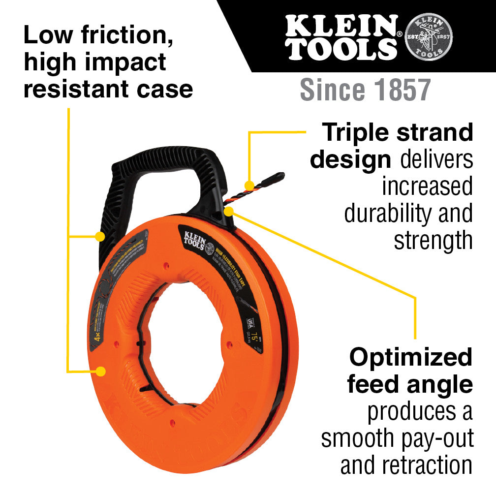 Klein Tools 50375 High Flex Polyester Fish Tape, 75-Foot