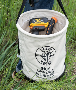 Klein Tools 5109 Canvas Bucket, Wide-Opening, Straight-Wall, Molded Bottom, 12-Inch - McCally Tool and Supply | Industrial Distributor & Repair