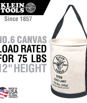 Klein Tools 5109 Canvas Bucket, Wide-Opening, Straight-Wall, Molded Bottom, 12-Inch - McCally Tool and Supply | Industrial Distributor & Repair