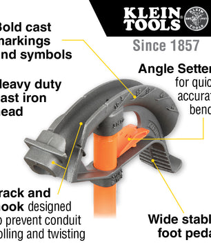 Klein Tools 51605 Iron Conduit Bender Full Assembly, 1-Inch EMT with Angle Setter™ - McCally Tool and Supply | Industrial Distributor & Repair