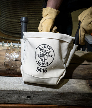 Klein Tools 5416 Tool Bag, Bull-Pin and Bolt Pouch, Belt Strap Connect, 5 x 10 x 9-Inch - McCally Tool and Supply | Industrial Distributor & Repair