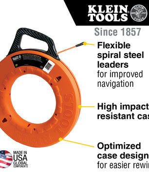 Klein Tools 56059 Multi-Groove Fiberglass Fish Tape with Non-Conductive Leader, 200-Foot - McCally Tool and Supply | Industrial Distributor & Repair