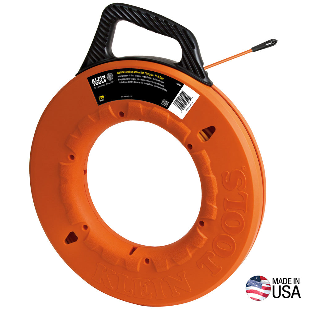 Klein Tools 56059 Multi-Groove Fiberglass Fish Tape with Non-Conductive Leader, 200-Foot